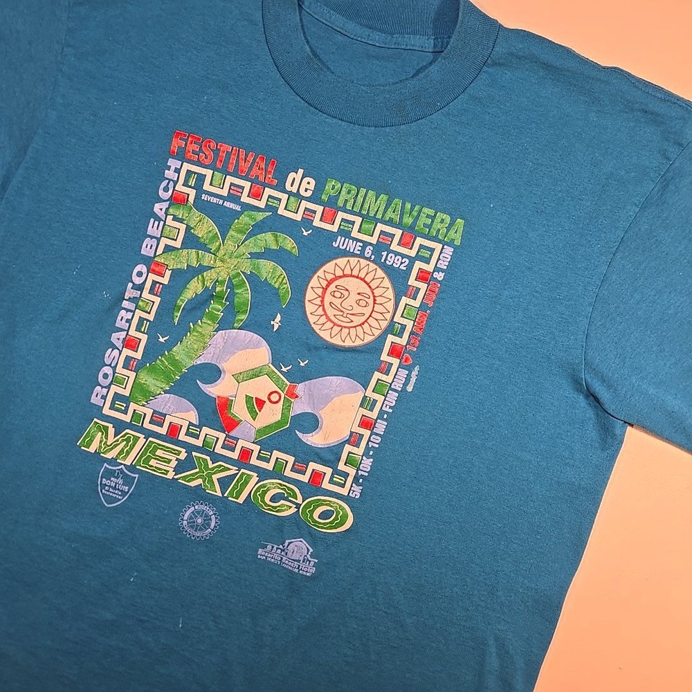 VTG 1992 Rosarito Beach Festival‎ Primavera L T-Shirt Mex Fun Run Single Stitch